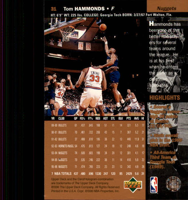 1996/1997 Upper Deck Basketball Part 1 Main Set Cards #1 to #180 - Picture 47 of 267