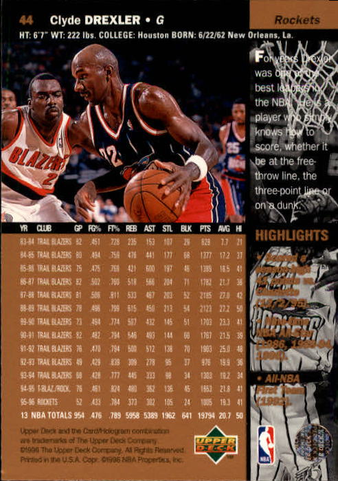 1996/1997 Upper Deck Basketball Part 1 Main Set Cards #1 to #180 - Picture 71 of 267