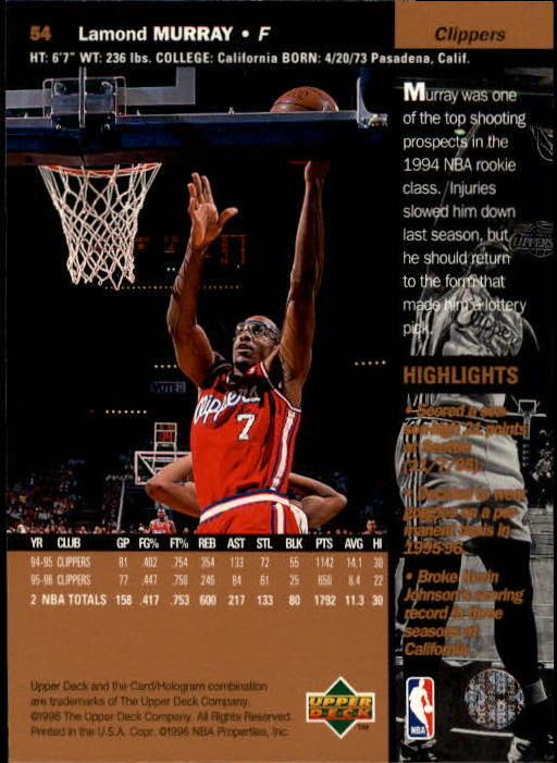 1996/1997 Upper Deck Basketball Part 1 Main Set Cards #1 to #180 - Picture 83 of 267