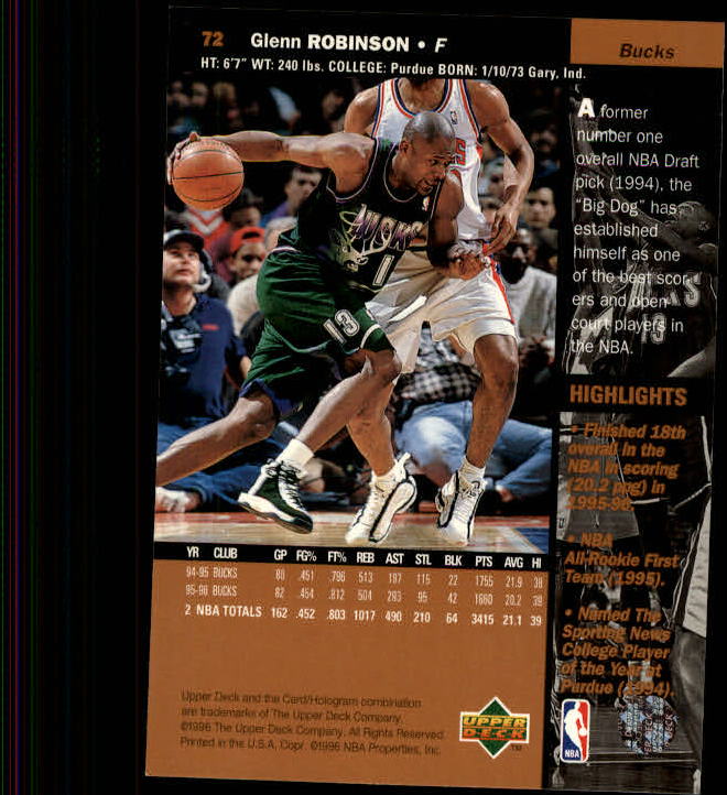 1996/1997 Upper Deck Basketball Part 1 Main Set Cards #1 to #180 - Picture 115 of 267