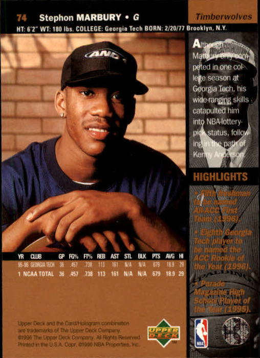 1996/1997 Upper Deck Basketball Part 1 Main Set Cards #1 to #180 - Picture 119 of 267