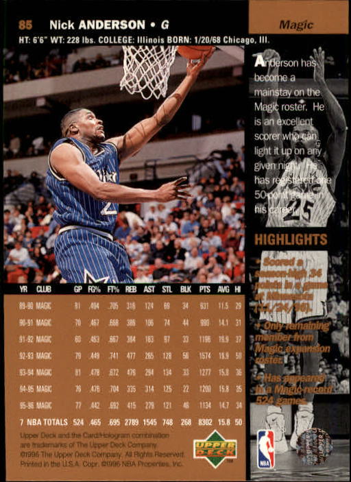 1996/1997 Upper Deck Basketball Part 1 Main Set Cards #1 to #180 - Picture 133 of 267
