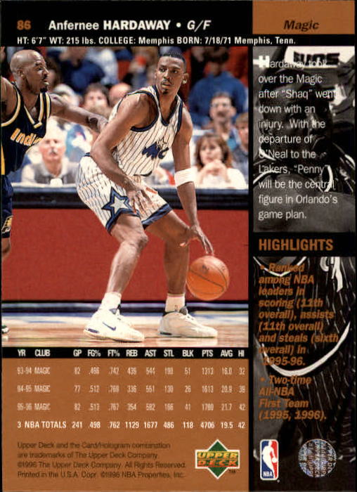 1996/1997 Upper Deck Basketball Part 1 Main Set Cards #1 to #180 - Picture 135 of 267