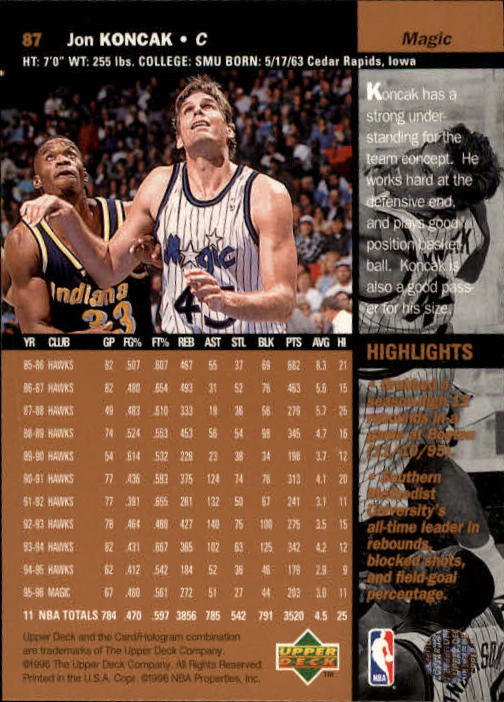1996/1997 Upper Deck Basketball Part 1 Main Set Cards #1 to #180 - Picture 137 of 267