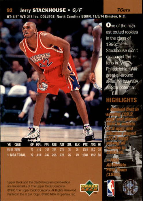 1996/1997 Upper Deck Basketball Part 1 Main Set Cards #1 to #180 - Picture 143 of 267