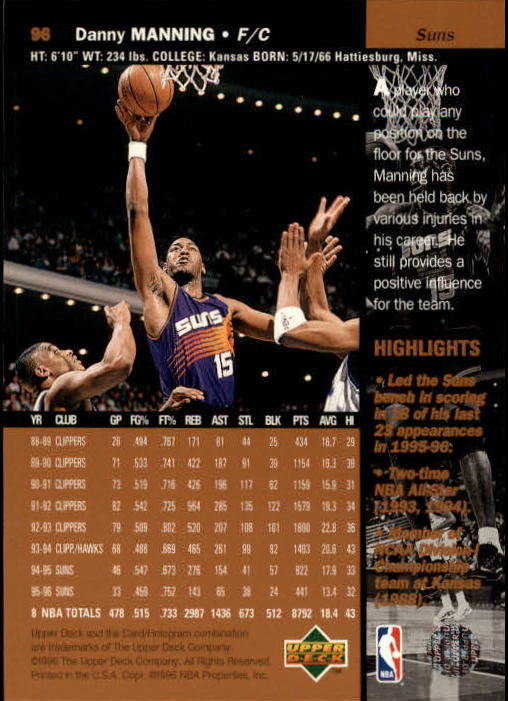 1996/1997 Upper Deck Basketball Part 1 Main Set Cards #1 to #180 - Picture 149 of 267