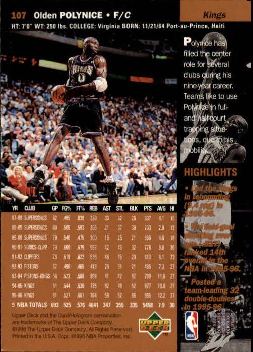 1996/1997 Upper Deck Basketball Part 1 Main Set Cards #1 to #180 - Picture 163 of 267