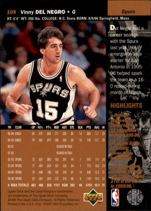 1996/1997 Upper Deck Basketball Part 1 Main Set Cards #1 to #180 - Picture 167 of 267