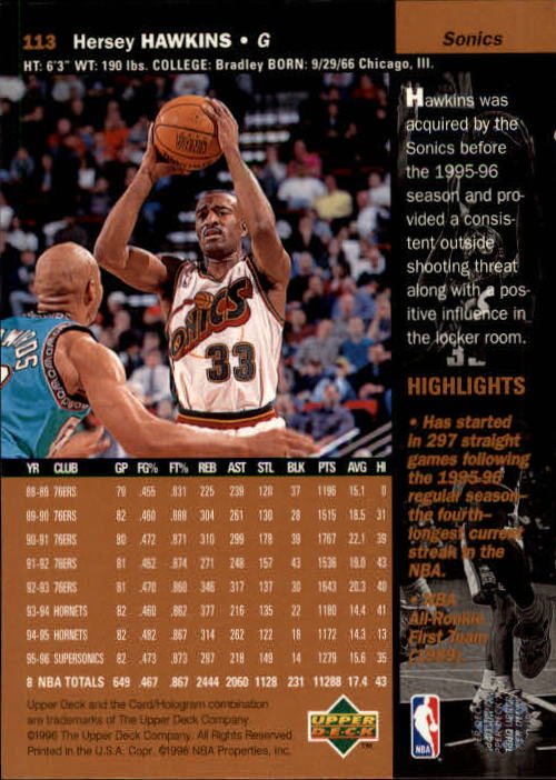 1996/1997 Upper Deck Basketball Part 1 Main Set Cards #1 to #180 - Picture 175 of 267