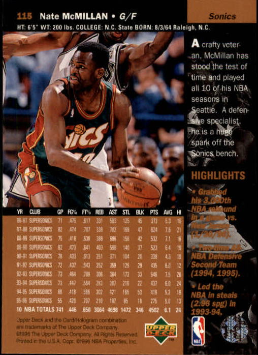 1996/1997 Upper Deck Basketball Part 1 Main Set Cards #1 to #180 - Picture 179 of 267