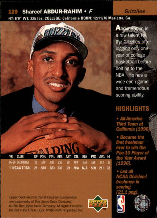 1996/1997 Upper Deck Basketball Part 1 Main Set Cards #1 to #180 - Picture 199 of 267