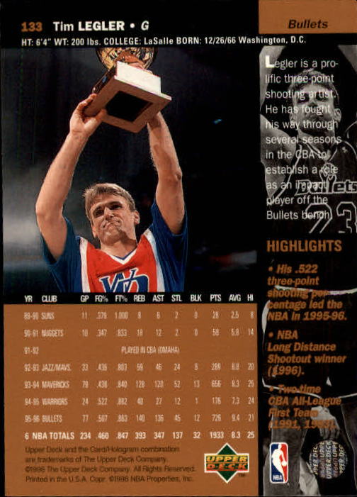 1996/1997 Upper Deck Basketball Part 1 Main Set Cards #1 to #180 - Picture 205 of 267