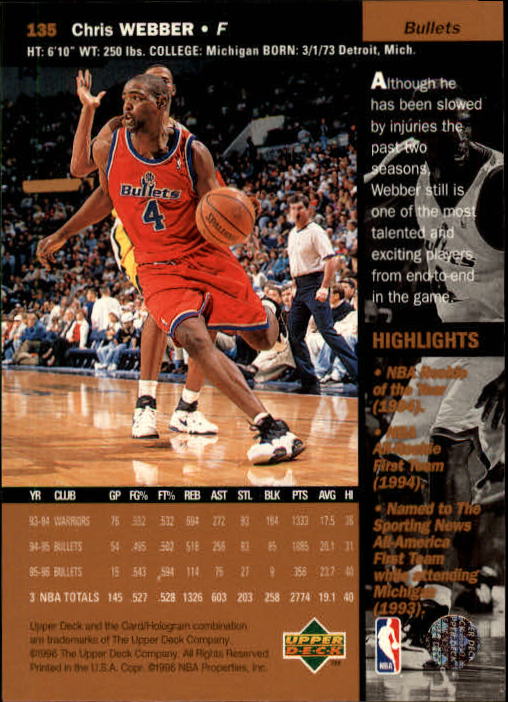 1996/1997 Upper Deck Basketball Part 1 Main Set Cards #1 to #180 - Picture 209 of 267