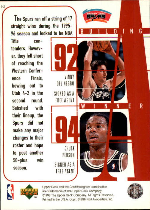 1996/1997 Upper Deck Basketball Part 1 Main Set Cards #1 to #180 - Picture 237 of 267