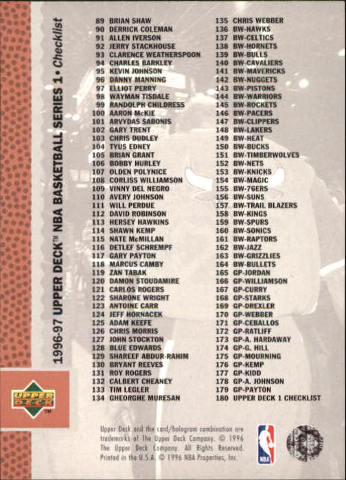 1996/1997 Upper Deck Basketball Part 1 Main Set Cards #1 to #180 - Picture 267 of 267