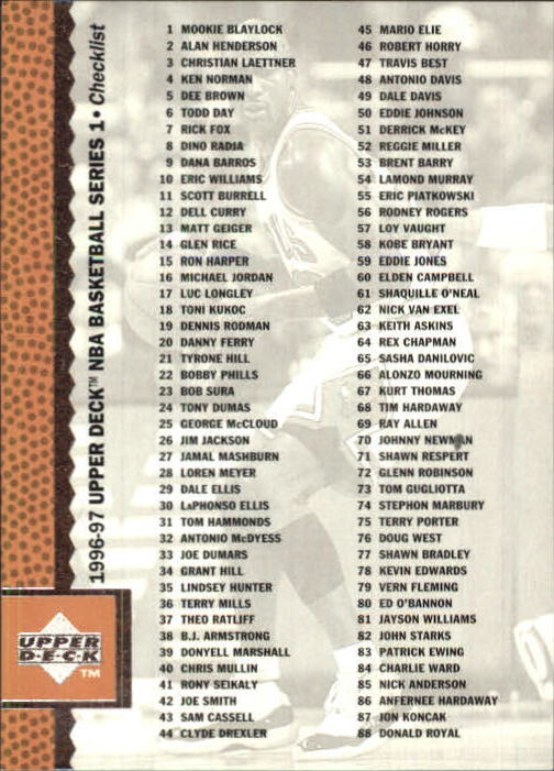 1996/1997 Upper Deck Basketball Part 1 Main Set Cards #1 to #180 - Picture 266 of 267