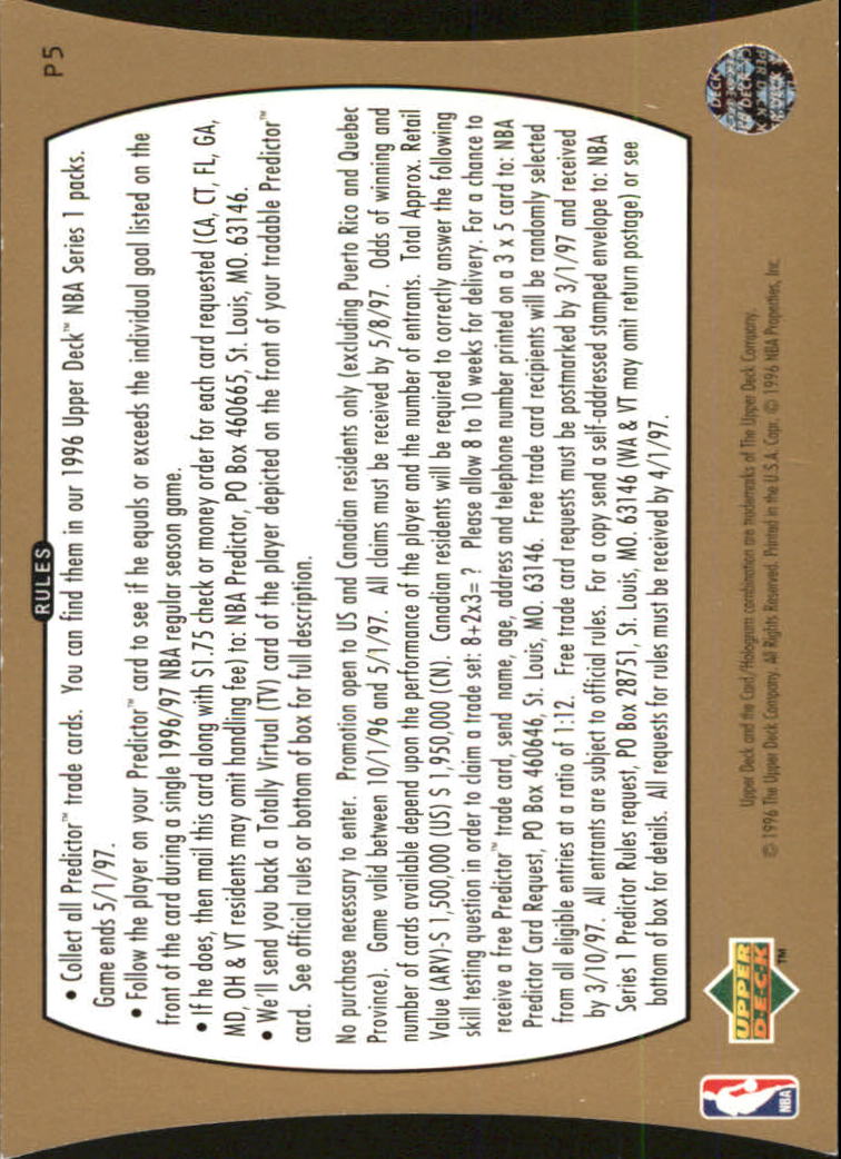 1996/1997 Upper Deck Basketball Part 3 Insert Cards - Picture 31 of 70
