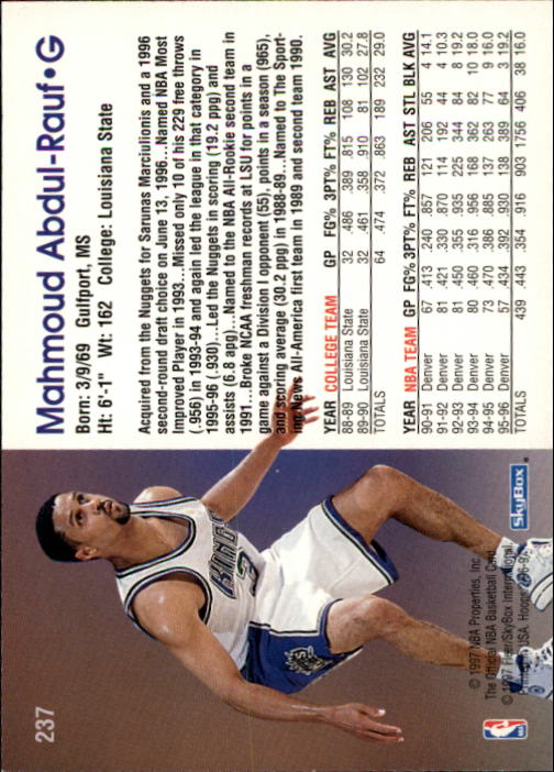 1996/1997 Hoops Basketball "Main Set" Base Cards #201 to #350 - Picture 57 of 257