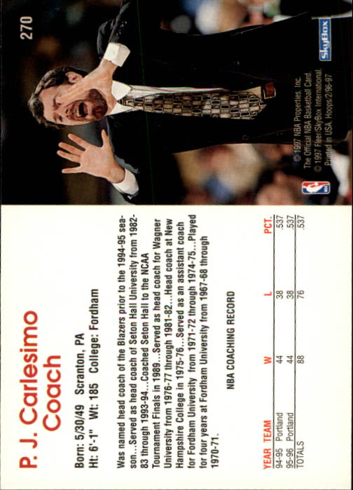 1996/1997 Hoops Basketball "Main Set" Base Cards #201 to #350 - Picture 113 of 257