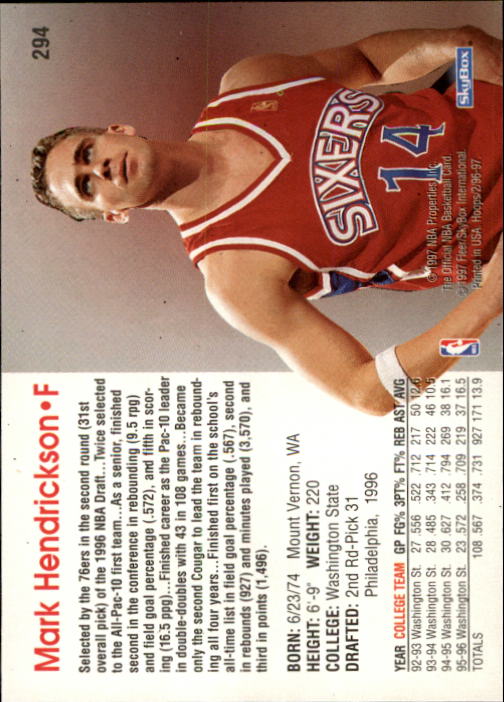 1996/1997 Hoops Basketball "Main Set" Base Cards #201 to #350 - Picture 159 of 257