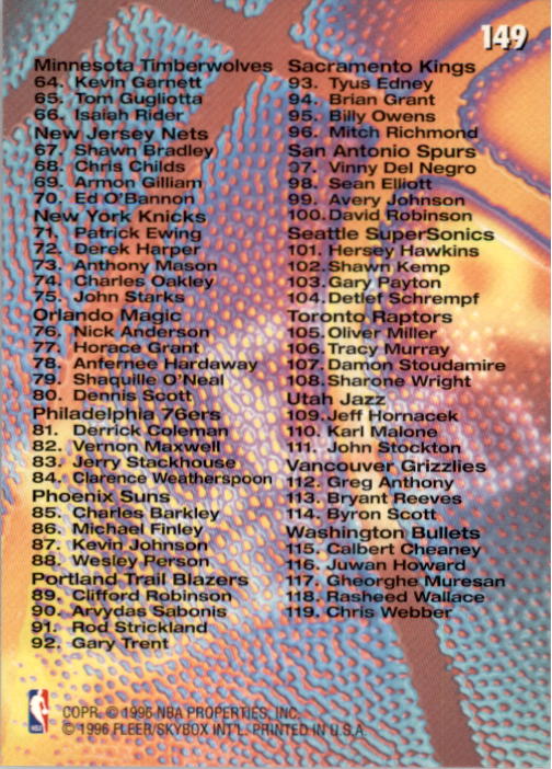 1996/1997 Fleer Basketball Part 1 Main Set Cards - Picture 255 of 473