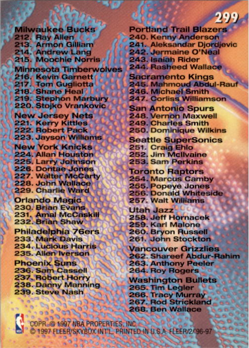 1996/1997 Fleer Basketball Part 1 Main Set Cards - Picture 471 of 473