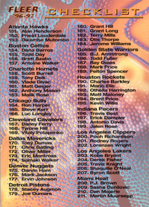 1996/1997 Fleer Basketball Part 1 Main Set Cards - Picture 470 of 473