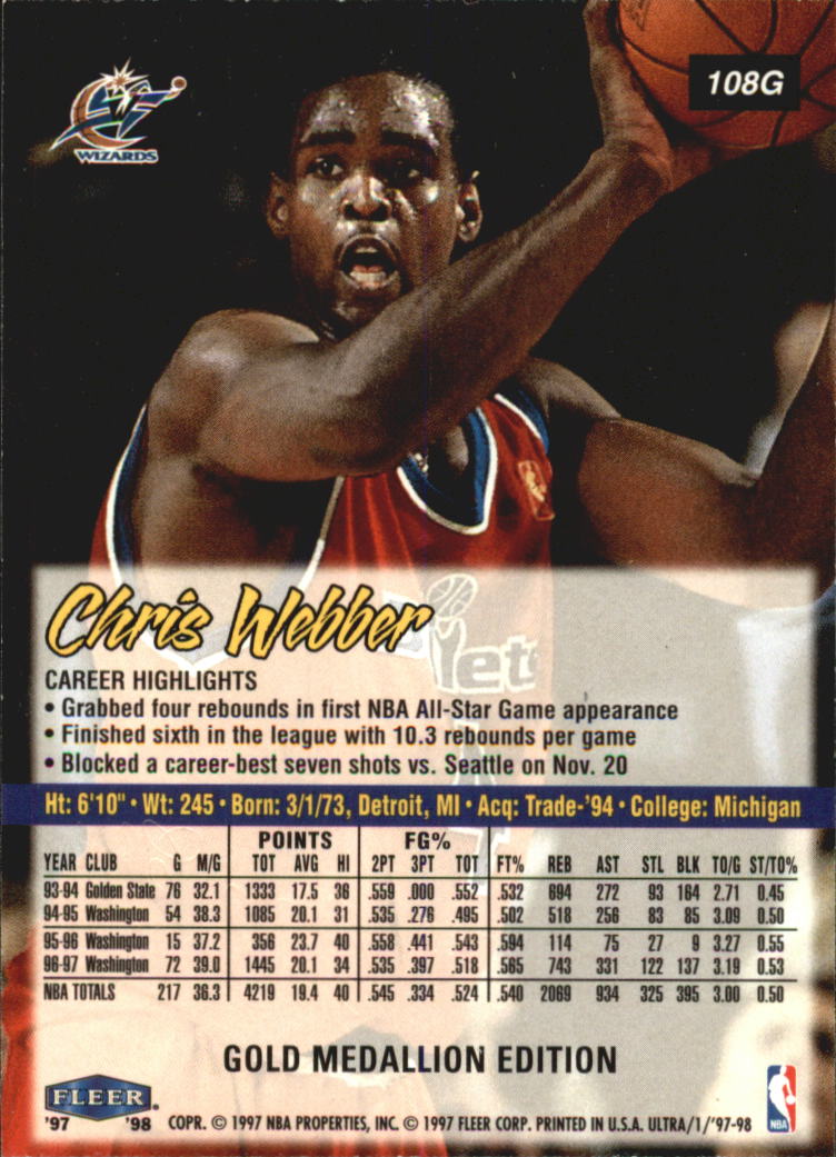 1997/1998 Ultra (Fleer) Basketball Part 2 Parallel Cards - Picture 38 of 138