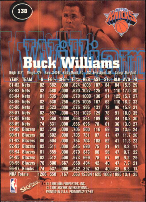 1997-98 SkyBox Premium Basketball Card Pick - Picture 183 of 357