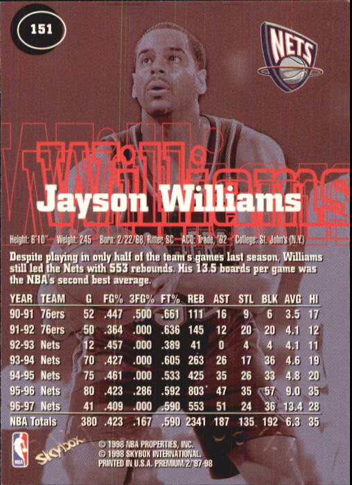 1997-98 SkyBox Premium Basketball Card Pick - Picture 209 of 357