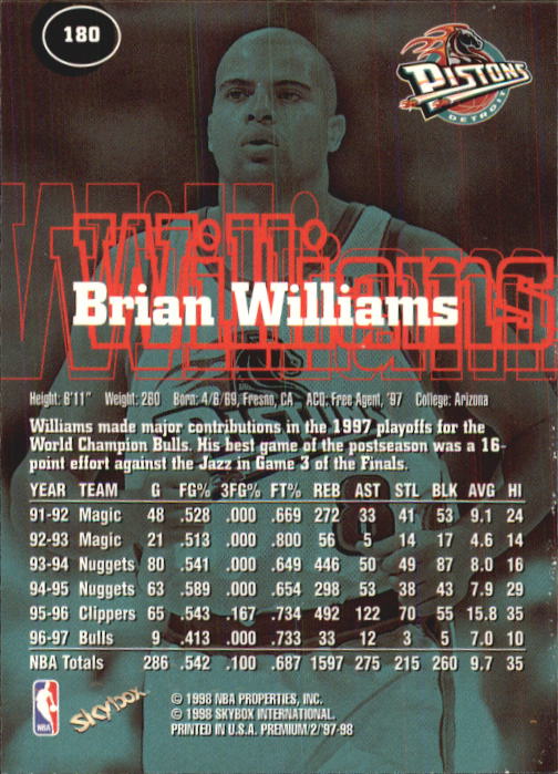 1997-98 SkyBox Premium Basketball Card Pick - Picture 267 of 357