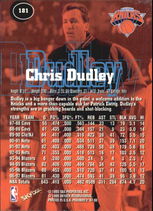 1997-98 SkyBox Premium Basketball Card Pick - Picture 269 of 357