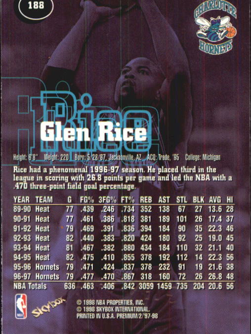 1997-98 SkyBox Premium Basketball Card Pick - Picture 281 of 357