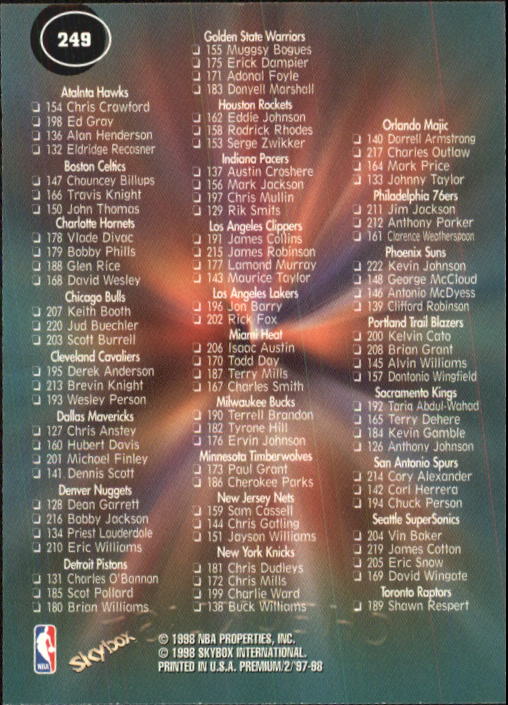 1997-98 SkyBox Premium Basketball Card Pick - Picture 355 of 357