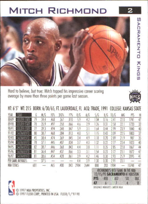 1997/1998 Fleer Basketball Part 1 Main Set Cards - Picture 5 of 347