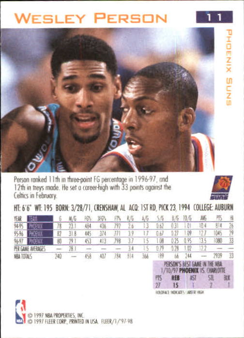 1997/1998 Fleer Basketball Part 1 Main Set Cards - Picture 17 of 347