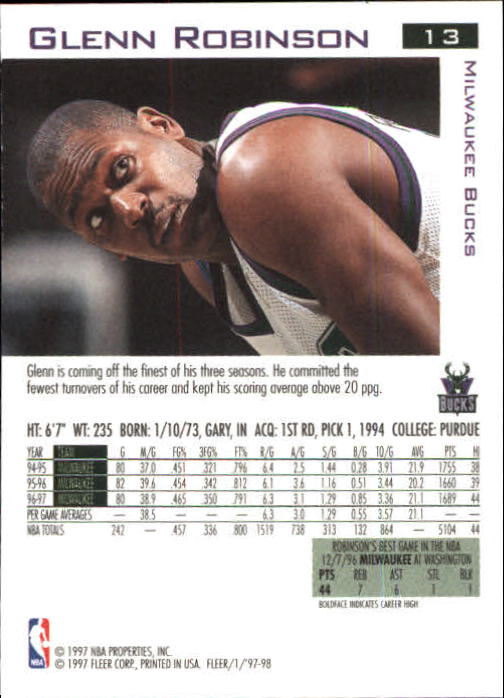 1997/1998 Fleer Basketball Part 1 Main Set Cards - Picture 19 of 347