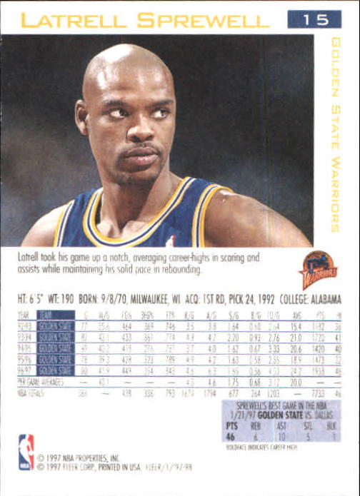 1997/1998 Fleer Basketball Part 1 Main Set Cards - Picture 21 of 347