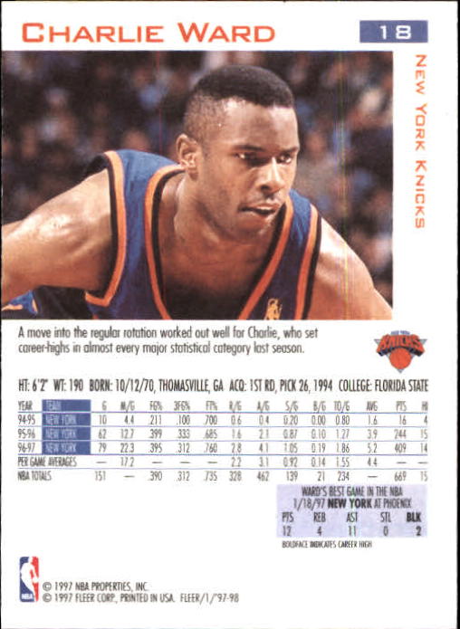 1997/1998 Fleer Basketball Part 1 Main Set Cards - Picture 25 of 347