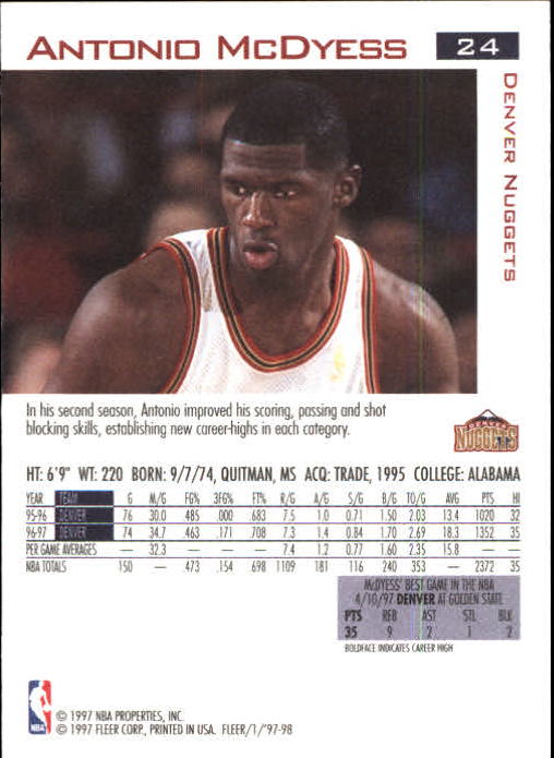 1997/1998 Fleer Basketball Part 1 Main Set Cards - Picture 33 of 347