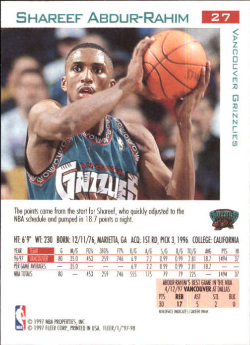 1997/1998 Fleer Basketball Part 1 Main Set Cards - Picture 39 of 347