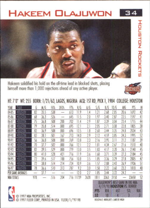 1997/1998 Fleer Basketball Part 1 Main Set Cards - Picture 47 of 347