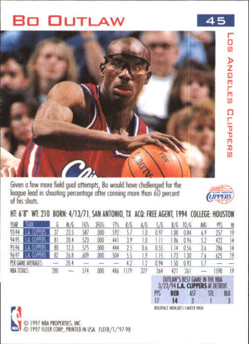 1997/1998 Fleer Basketball Part 1 Main Set Cards - Picture 63 of 347