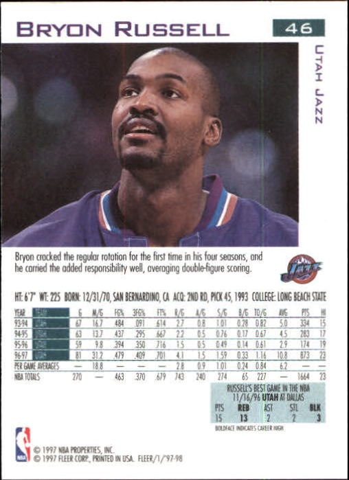 1997/1998 Fleer Basketball Part 1 Main Set Cards - Picture 65 of 347