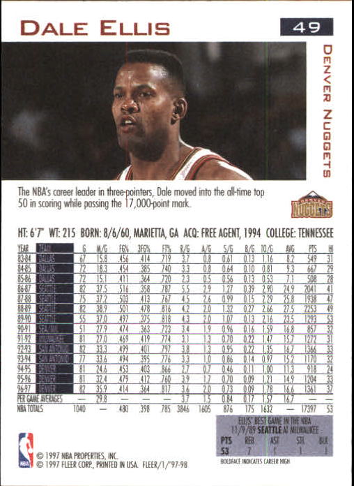 1997/1998 Fleer Basketball Part 1 Main Set Cards - Picture 71 of 347