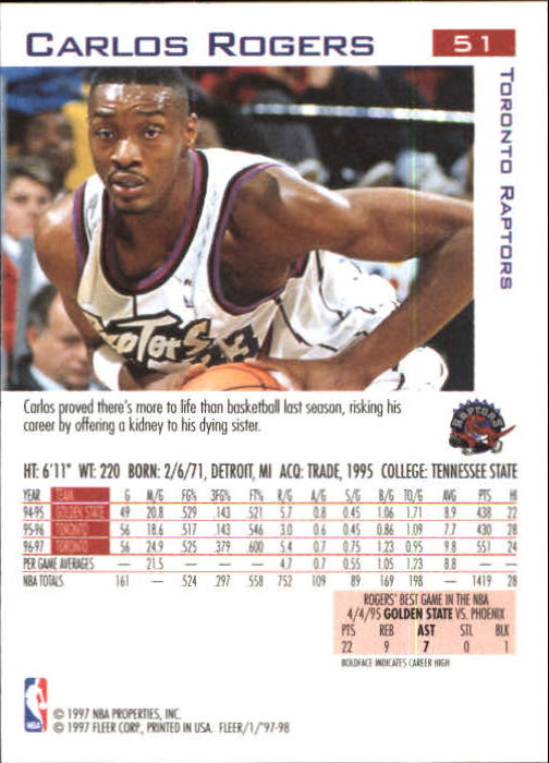 1997/1998 Fleer Basketball Part 1 Main Set Cards - Picture 73 of 347
