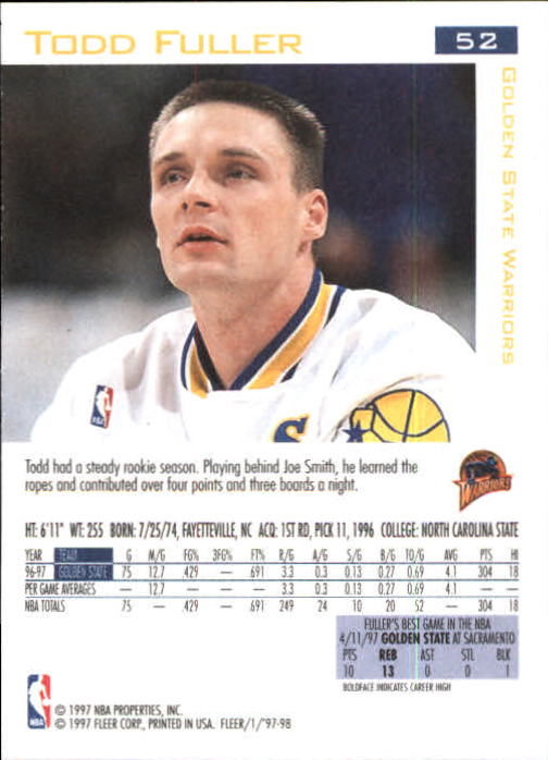 1997/1998 Fleer Basketball Part 1 Main Set Cards - Picture 75 of 347