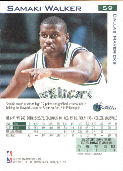1997/1998 Fleer Basketball Part 1 Main Set Cards - Picture 83 of 347