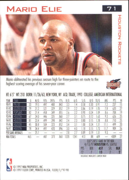 1997/1998 Fleer Basketball Part 1 Main Set Cards - Picture 99 of 347
