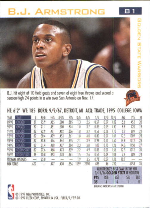 1997/1998 Fleer Basketball Part 1 Main Set Cards - Picture 117 of 347